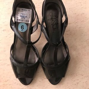 New black patent peep toe tstrap heels pumps 6